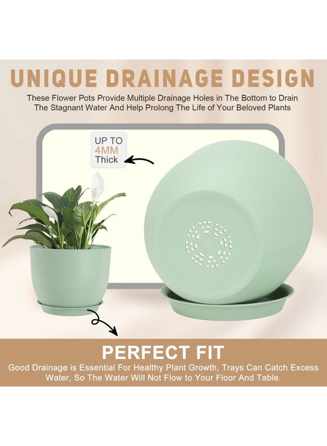 YNNICO Plant Pots 10/9/8/7.5/7 Inch Set of 5, Flower Pots with Multi Mesh Drainage Holes, Planters for Indoor Outdoor Garden Plants and Flowers(Green - Image 3