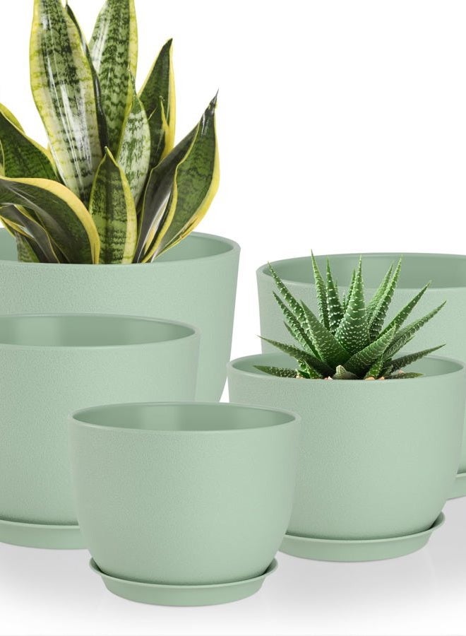 YNNICO Plant Pots 10/9/8/7.5/7 Inch Set of 5, Flower Pots with Multi Mesh Drainage Holes, Planters for Indoor Outdoor Garden Plants and Flowers(Green - Image 1