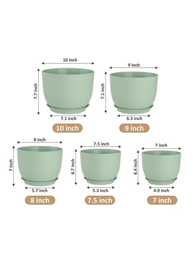 YNNICO Plant Pots 10/9/8/7.5/7 Inch Set of 5, Flower Pots with Multi Mesh Drainage Holes, Planters for Indoor Outdoor Garden Plants and Flowers(Green - Image 2