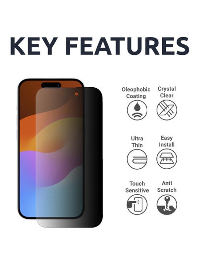 iPhone 15 Privacy Screen Protector - Premium Edge to Edge Anti Spy Privacy Tempered Glass, Oleophobic Coating, Delicate Touch, Anti-Explosion, Smooth Arc Edge, Easy Installation - Image 2