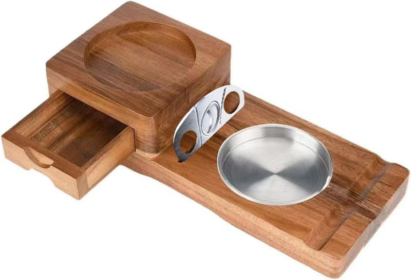 Hardwood Stogie Ashtray Featuring Built-in Storage and Drink Holder for Elegant Living Outdoor Stogie Ashtray Stand - Image 4