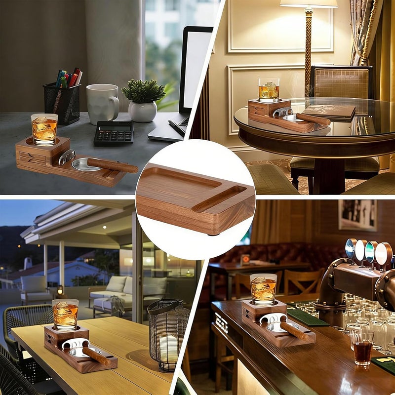 Hardwood Stogie Ashtray Featuring Built-in Storage and Drink Holder for Elegant Living Outdoor Stogie Ashtray Stand - Image 2
