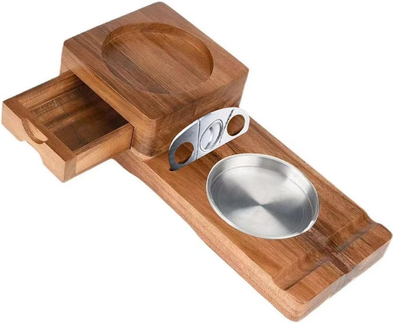 Hardwood Stogie Ashtray Featuring Built-in Storage and Drink Holder for Elegant Living Outdoor Stogie Ashtray Stand - Image 1