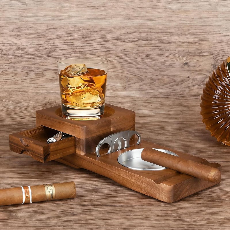 Hardwood Stogie Ashtray Featuring Built-in Storage and Drink Holder for Elegant Living Outdoor Stogie Ashtray Stand - Image 5