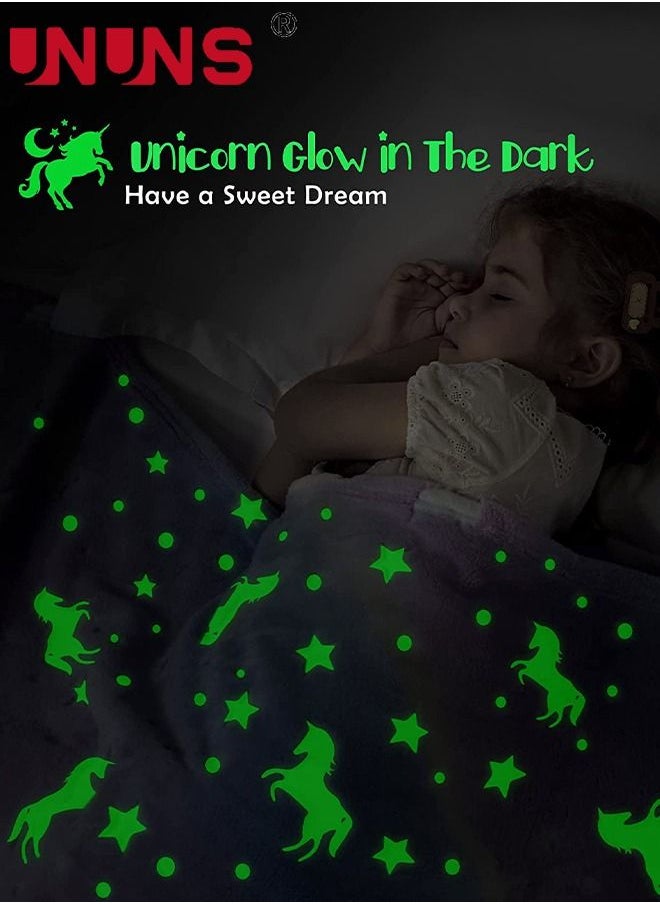UNUNS - Flannel Blanket,Glow in The Dark Blanket,Glow Throw Blanket For Kids,50" x 60" Luminous Unicorn Blanket - Image 1