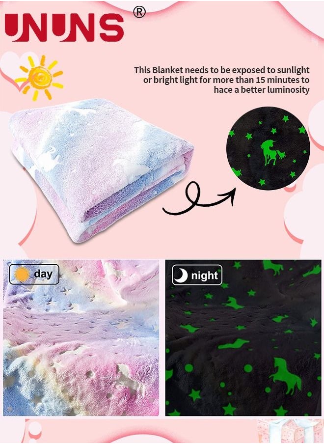 UNUNS - Flannel Blanket,Glow in The Dark Blanket,Glow Throw Blanket For Kids,50" x 60" Luminous Unicorn Blanket - Image 1