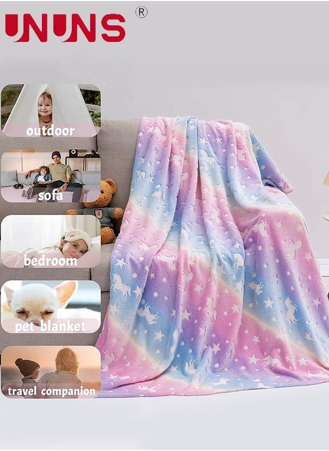 UNUNS - Flannel Blanket,Glow in The Dark Blanket,Glow Throw Blanket For Kids,50" x 60" Luminous Unicorn Blanket - Image 1