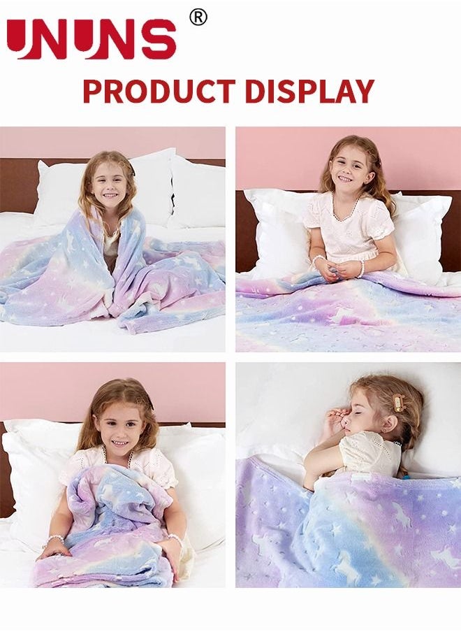 UNUNS - Flannel Blanket,Glow in The Dark Blanket,Glow Throw Blanket For Kids,50" x 60" Luminous Unicorn Blanket - Image 1