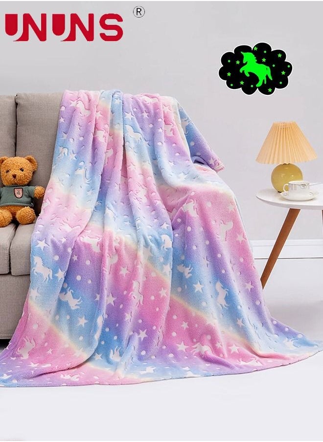 UNUNS - Flannel Blanket,Glow in The Dark Blanket,Glow Throw Blanket For Kids,50" x 60" Luminous Unicorn Blanket - Image 1