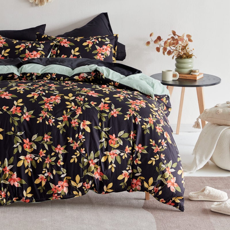 SLEEP ZONE منطقة حاف منطقة النوم مجموعات طبقة المطبوعة الأزهار 20GSM Ultra Soft zipper Corner Corner Ties Flower Flower Flower Flower Flower/Queen (90 × 90 بوصة | 2 وسادة شام) - Image 3