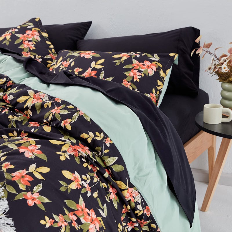 SLEEP ZONE منطقة حاف منطقة النوم مجموعات طبقة المطبوعة الأزهار 20GSM Ultra Soft zipper Corner Corner Ties Flower Flower Flower Flower Flower/Queen (90 × 90 بوصة | 2 وسادة شام) - Image 2