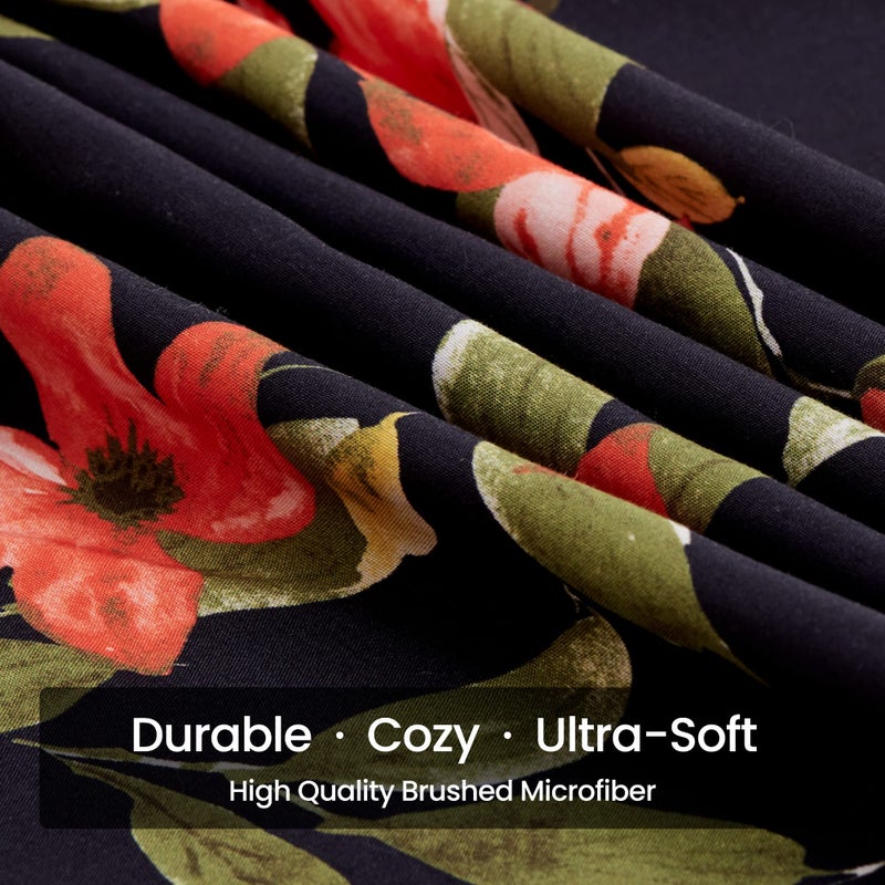 SLEEP ZONE منطقة حاف منطقة النوم مجموعات طبقة المطبوعة الأزهار 20GSM Ultra Soft zipper Corner Corner Ties Flower Flower Flower Flower Flower/Queen (90 × 90 بوصة | 2 وسادة شام) - Image 4