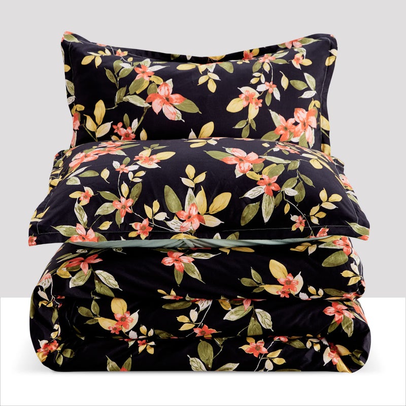 SLEEP ZONE منطقة حاف منطقة النوم مجموعات طبقة المطبوعة الأزهار 20GSM Ultra Soft zipper Corner Corner Ties Flower Flower Flower Flower Flower/Queen (90 × 90 بوصة | 2 وسادة شام) - Image 5