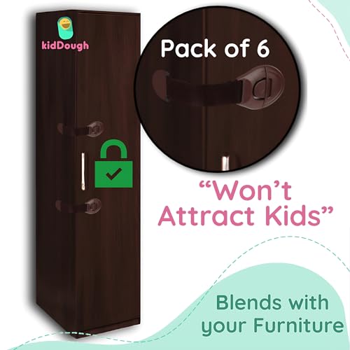 KidDough Furniture Safety Locks for Kids, Child Safety Locks for Drawers, Cabinets, Fridge, Cupboard Lock, Baby Proofing Product, Strong and Adhesive Safety Locks (Brown, 6 Brown Locks) - Image 3