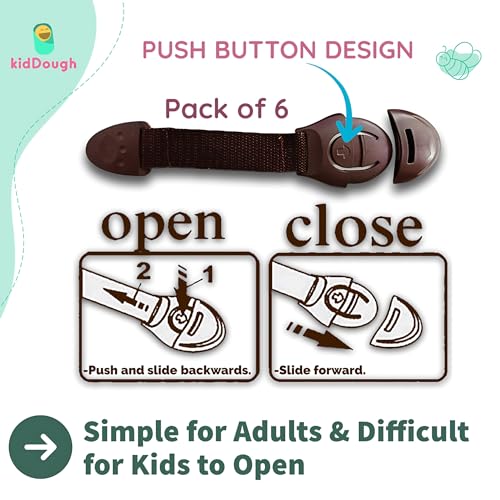 KidDough Furniture Safety Locks for Kids, Child Safety Locks for Drawers, Cabinets, Fridge, Cupboard Lock, Baby Proofing Product, Strong and Adhesive Safety Locks (Brown, 6 Brown Locks) - Image 4