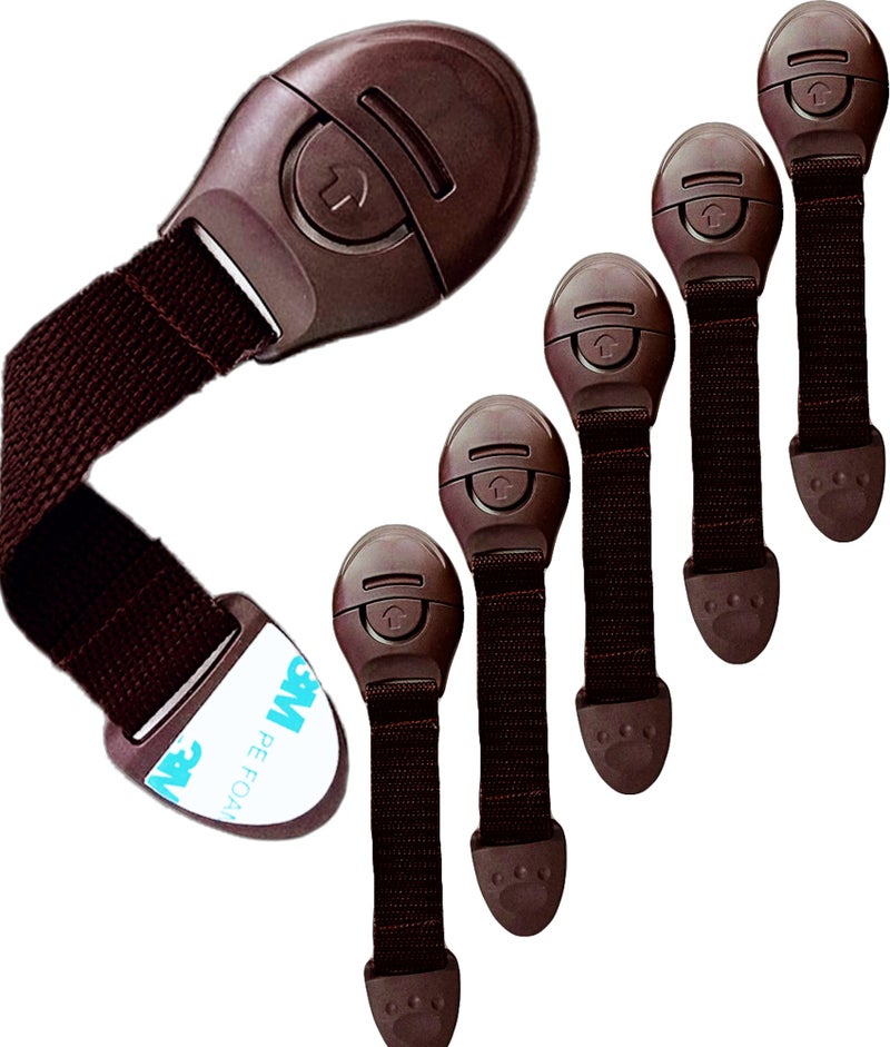 KidDough Furniture Safety Locks for Kids, Child Safety Locks for Drawers, Cabinets, Fridge, Cupboard Lock, Baby Proofing Product, Strong and Adhesive Safety Locks (Brown, 6 Brown Locks) - Image 1