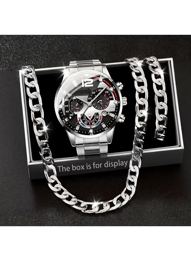 الفضة الرياح التجارية الرجال ووتش مجموعة ، مع الحد الأدنى من الملحقات ، والأعمال التجارية ، يوميا ، تاريخ ارتداء ، هدية مثالية لعيد ميلاده