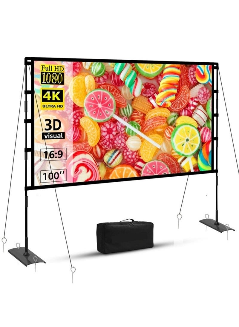 XiuWoo 100inch Portable Projector Screen and Stand 16:9 4K HD Projections Screen with Carry Bag for Indoor Outdoor Home Theater Backyard Cinema Camping  - Image 1