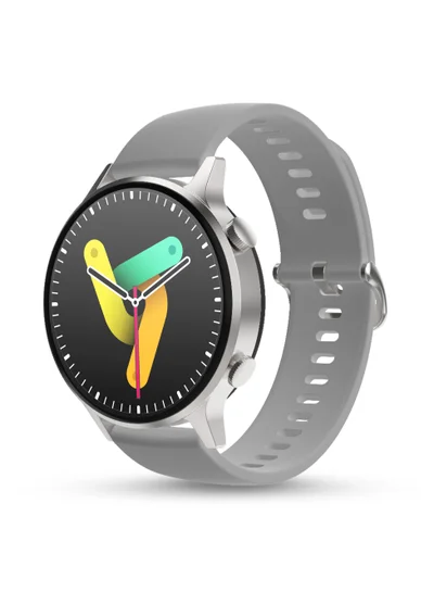 بيبل ساعة ذكية واسعة مقاس 1.43 بوصة (3.63 سم) مزودة بشاشة Amoled، معروضة دائمًا، متوافقة مع Android وiOS، مقاومة للماء IP67، جناح صحي، أوضاع رياضية متعددة، قرص دائري، وجوه متعددة الساعات، رمادي فاتح للقمر