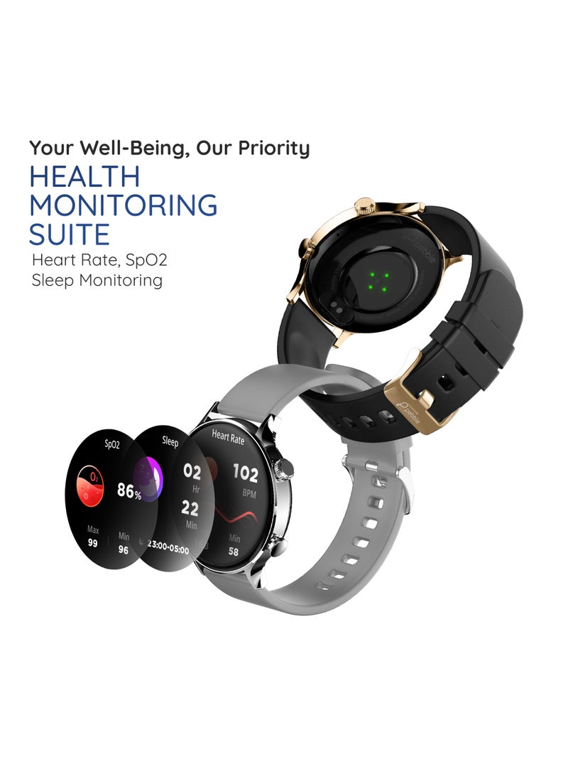 Pebble - Vast 1.43' (3.63 cm) Amoled Display Smartwatch, Always On Display, Compatible with Android & iOS, IP67 Water Resistant, Health Suite, Multi Sports Modes, Round Dial, Multi Watch Faces, Moonlight Grey - Image 1