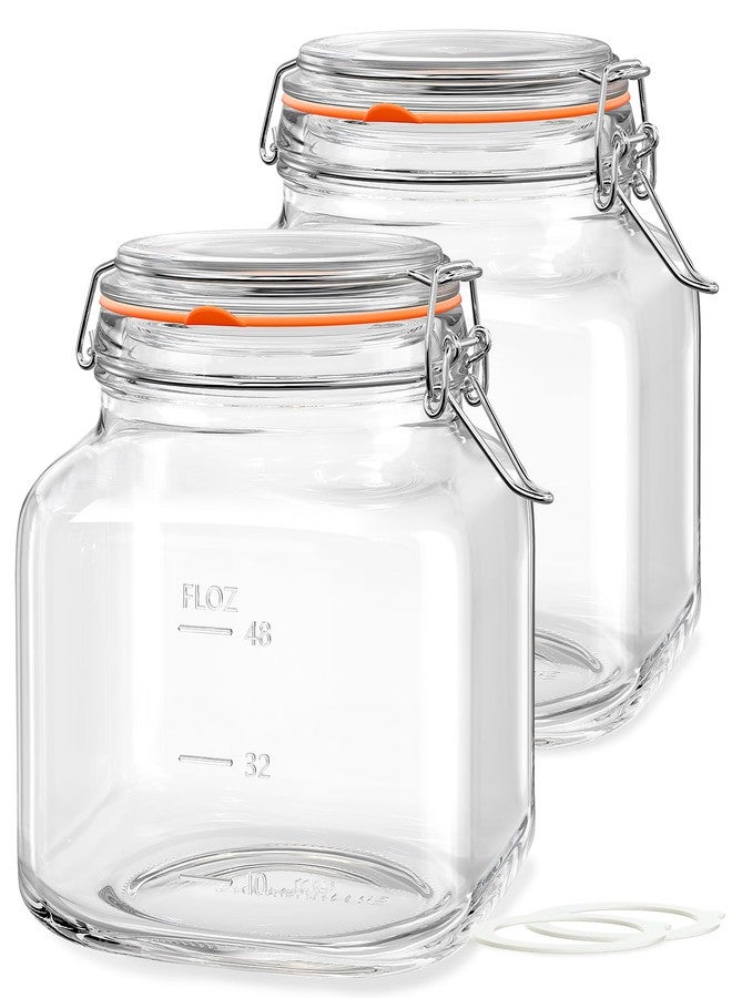 Folinstall Large Glass Jars with Airtight Lid, 2 Pack Glass Food Storage Jars with 2 Scale Marks, Square Glass Canisters for Flour, Cereal, Coffee, Pasta, Cookies, Pickle, 0.6 Gallon Wide Mouth Mason Jars - Image 1