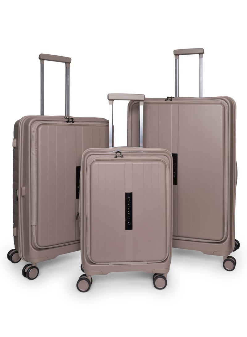 GIORDANO Giordano Titanium Front Opening Hardshell Luggage Set, Unbreakable Expandable, Secure Lock, 4 Double Wheels Travel Lugggage, Laptop Compartment on Small Carry-on Cabin Luggage, Checked Luggage. Beige  - Image 1