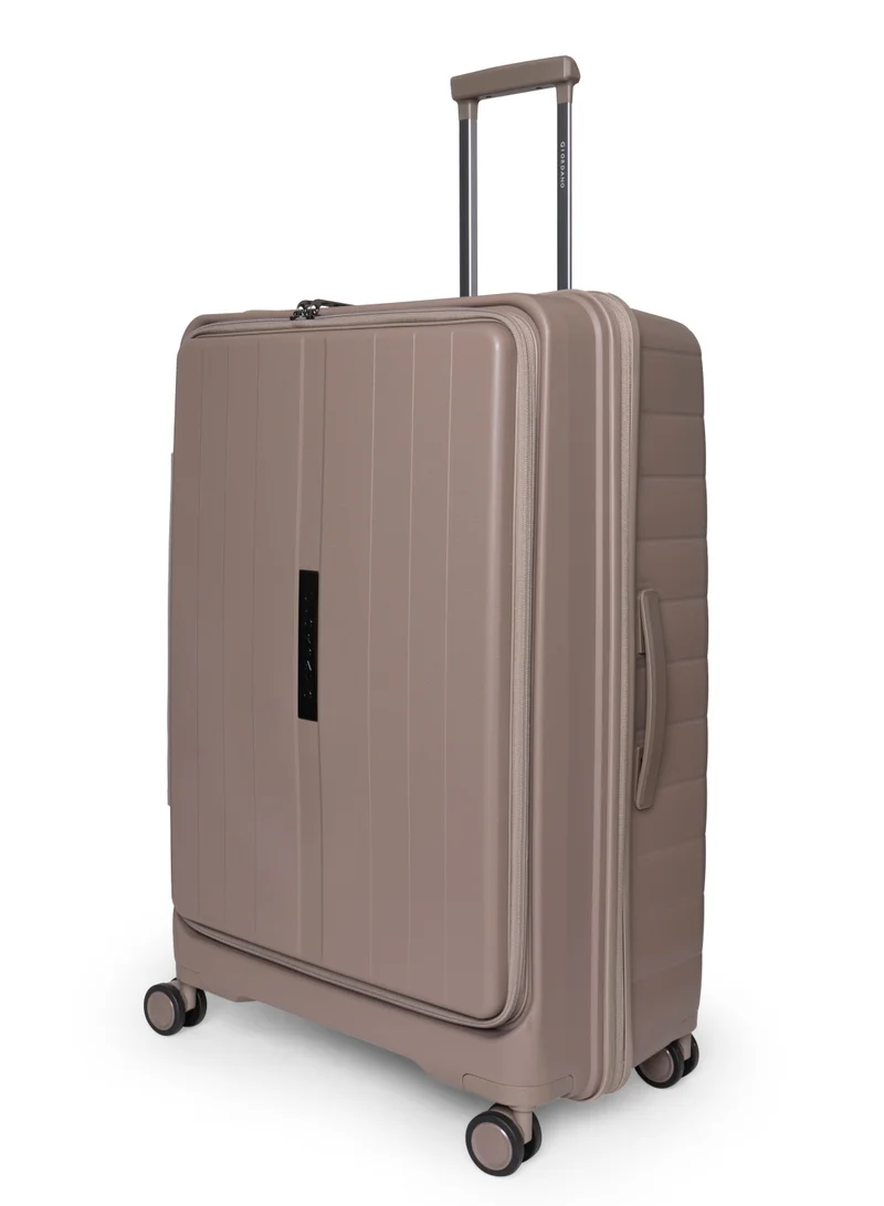 GIORDANO beige Giordano Titanium Front Opening Hardshell Luggage Set, Unbreakable Expandable, Secure Lock, 4 Double Wheels Travel Lugggage, Laptop Compartment on Small Carry-on Cabin Luggage, Checked Luggage. Beige  | Best Price UAE