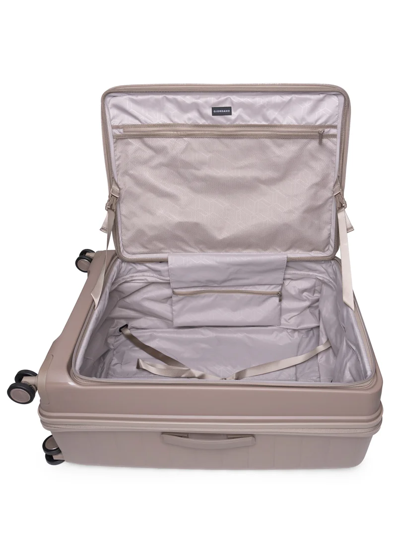 GIORDANO beige Giordano Titanium Front Opening Hardshell Luggage Set, Unbreakable Expandable, Secure Lock, 4 Double Wheels Travel Lugggage, Laptop Compartment on Small Carry-on Cabin Luggage, Checked Luggage. Beige  | Best Price UAE