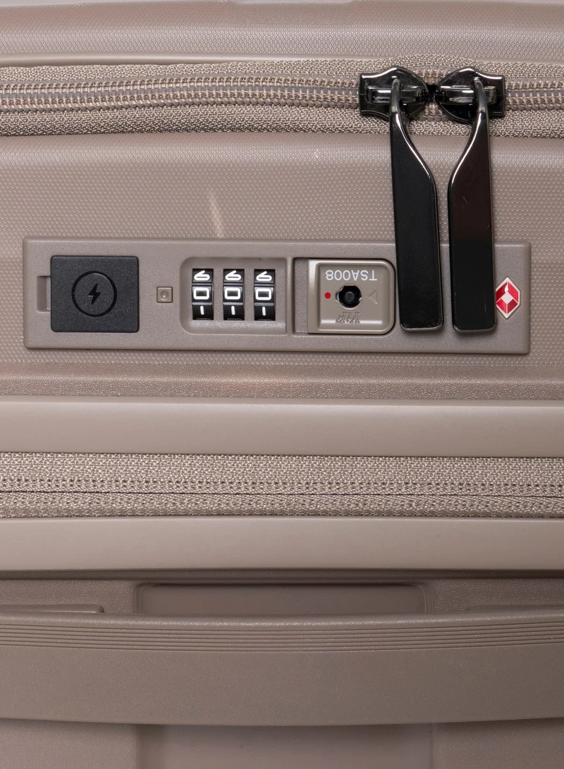 GIORDANO beige Giordano Titanium Front Opening Hardshell Luggage Set, Unbreakable Expandable, Secure Lock, 4 Double Wheels Travel Lugggage, Laptop Compartment on Small Carry-on Cabin Luggage, Checked Luggage. Beige  | Best Price UAE