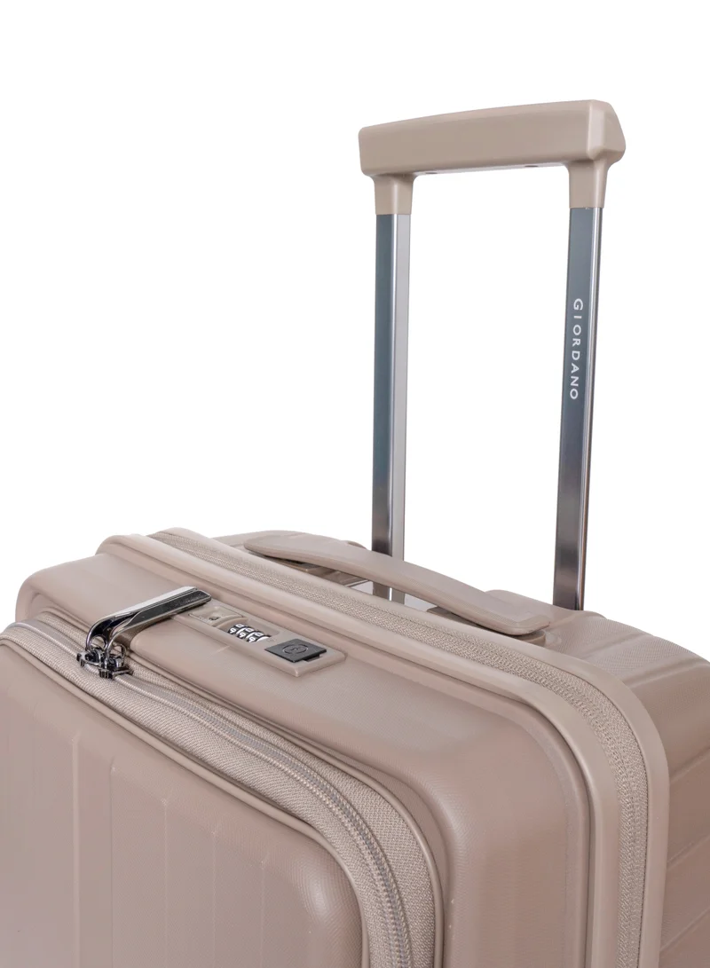 GIORDANO beige Giordano Titanium Front Opening Hardshell Luggage Set, Unbreakable Expandable, Secure Lock, 4 Double Wheels Travel Lugggage, Laptop Compartment on Small Carry-on Cabin Luggage, Checked Luggage. Beige  | Best Price UAE
