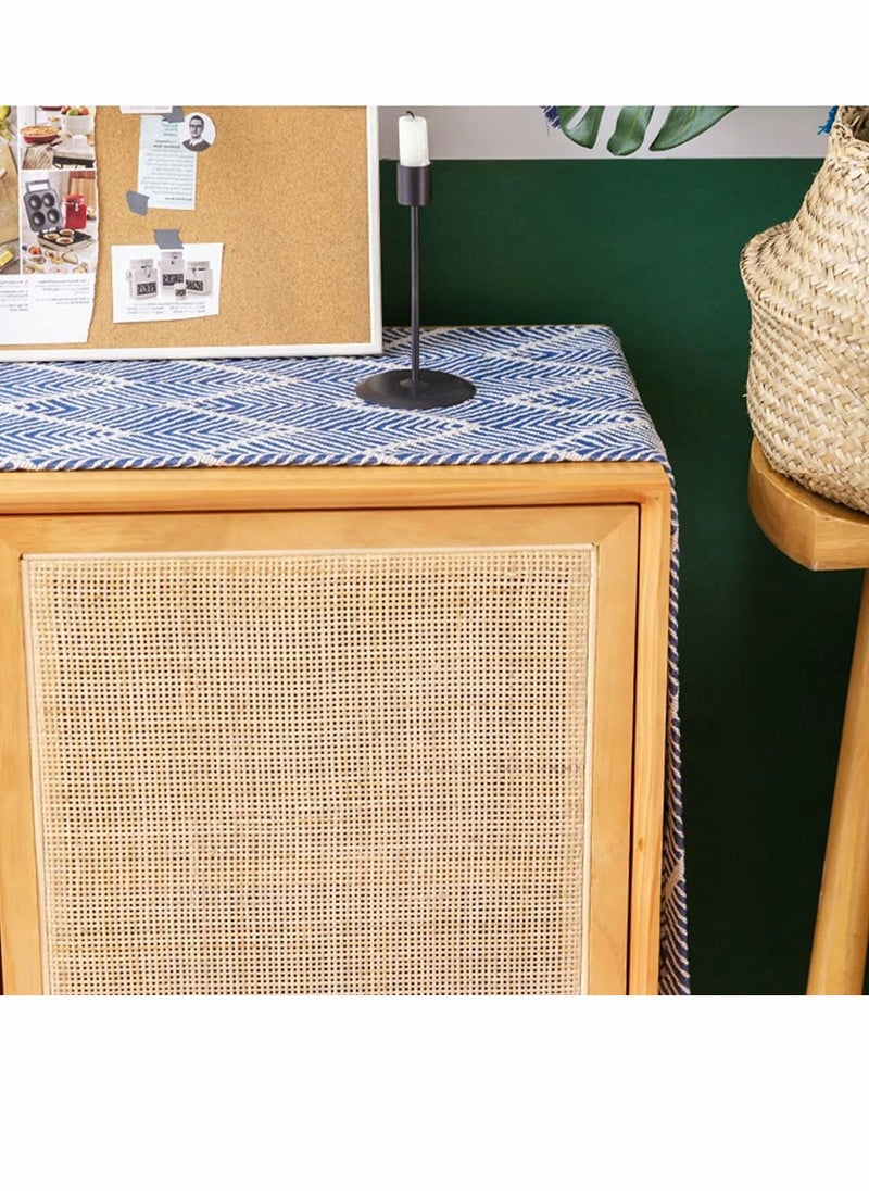 SYOSI - Table Runner with Tassel, Blue Wavy Stripes Woven Cotton European Tablecloth for Dining Coffee Tv Cabinet Shoe Cabinet, 12x40 Inches - Image 1