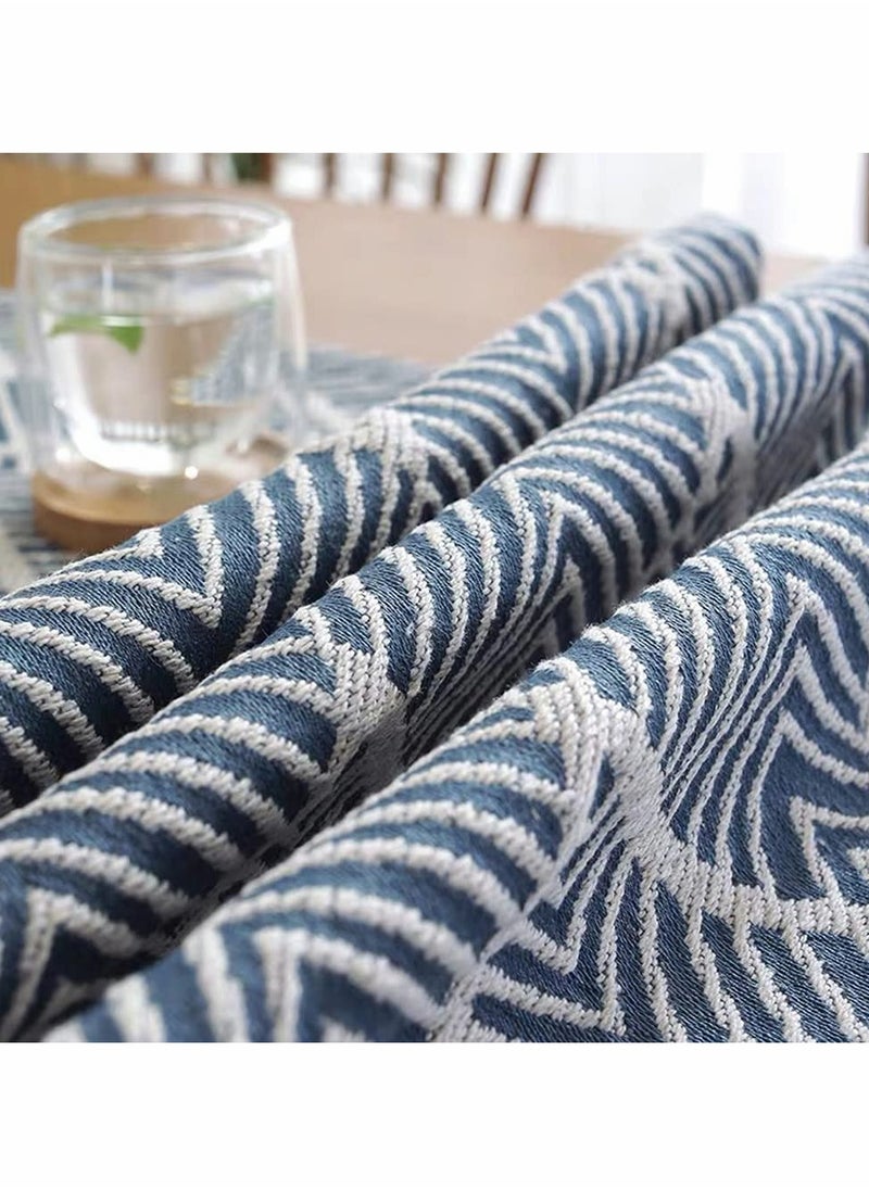 SYOSI - Table Runner with Tassel, Blue Wavy Stripes Woven Cotton European Tablecloth for Dining Coffee Tv Cabinet Shoe Cabinet, 12x40 Inches - Image 1