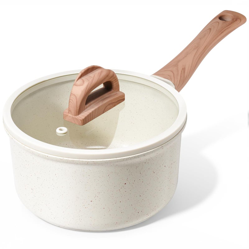 USELUCK Ceramic Nonstick Saucepan with Lid 20 QT Small Non Stick Stock Pot with Staycool Handle Induction Compatible Cooking Pot White Granite Coating Easy to Clean Kitchen Cookware - Image 2