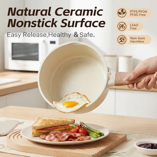 USELUCK Ceramic Nonstick Saucepan with Lid 20 QT Small Non Stick Stock Pot with Staycool Handle Induction Compatible Cooking Pot White Granite Coating Easy to Clean Kitchen Cookware - Image 3