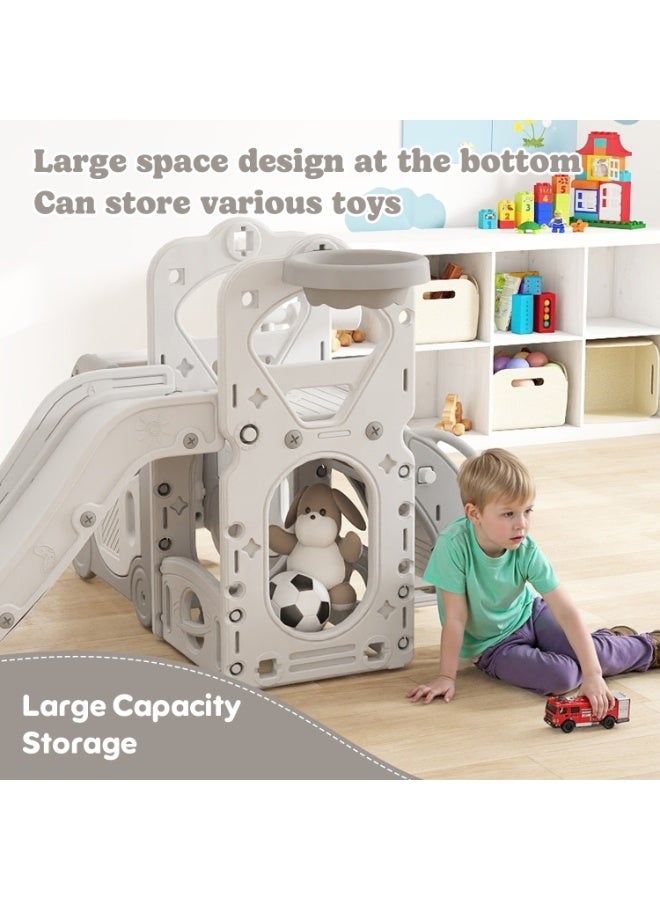 Pokuula 5 In 1 Toddler Slide for Kids 2-4 Years, 165cm Extra Long Slide with Car Playhouse, Indoor Outdoor Baby Slide with Telescope & Basketball Hoop, Climber Playset for Home Garden - Image 3
