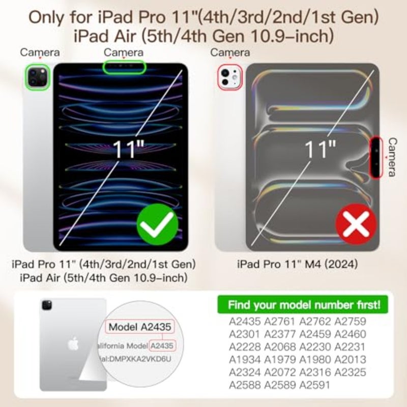 حافظة مغناطيسية لجهاز iPad Pro 11 iPad Air 5/4 10.9، غطاء ذكي نحيف مع خاصية التنبيه/السكون التلقائي، حماية خفيفة الوزن، جلد PU فاخر، أسود - Image 2
