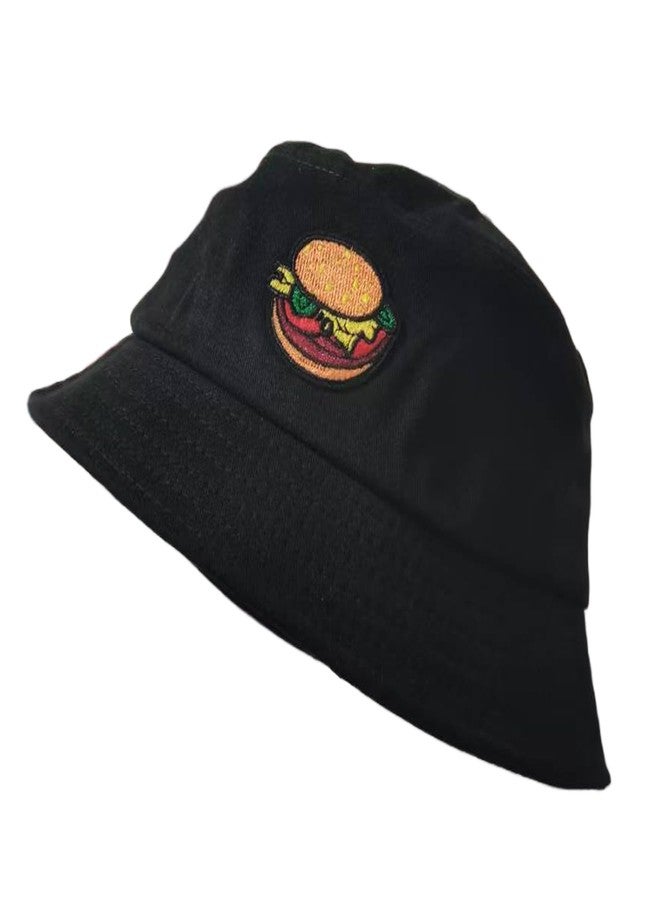 LEISUREWEEK Premium Cotton Black Bucket Hat for Women Men - Unisex 100% Cotton Packable Summer Travel Beach Sun Hat,Hamburger Design - Image 4
