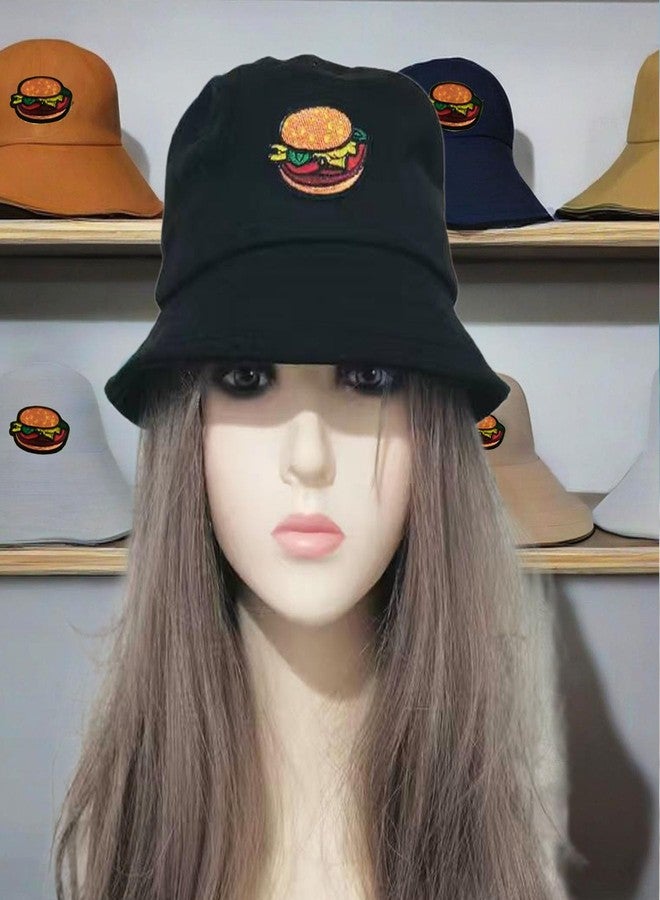LEISUREWEEK Premium Cotton Black Bucket Hat for Women Men - Unisex 100% Cotton Packable Summer Travel Beach Sun Hat,Hamburger Design - Image 2