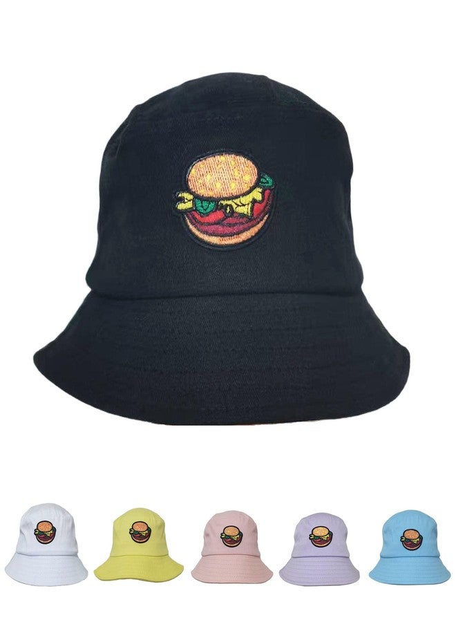 LEISUREWEEK Premium Cotton Black Bucket Hat for Women Men - Unisex 100% Cotton Packable Summer Travel Beach Sun Hat,Hamburger Design - Image 1
