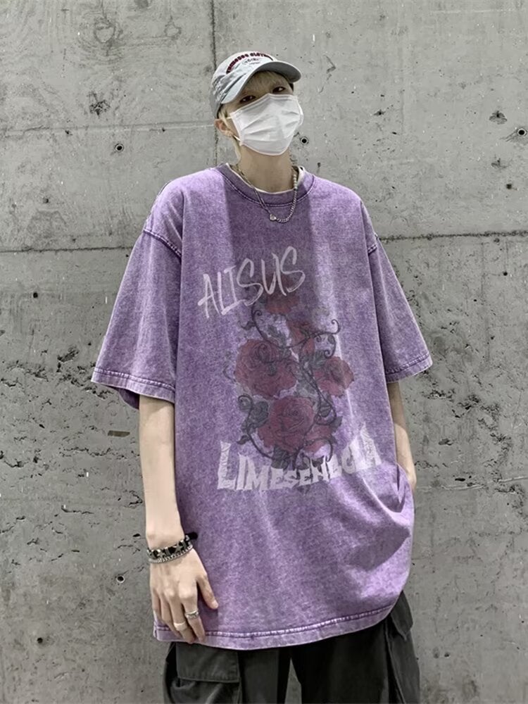 Dopamine Wear T-Shirt Men'S Heavy Pure Cotton American Retro Distressed Oversize Hip Hop Graffiti Short Sleeve Cartoon - Image 1