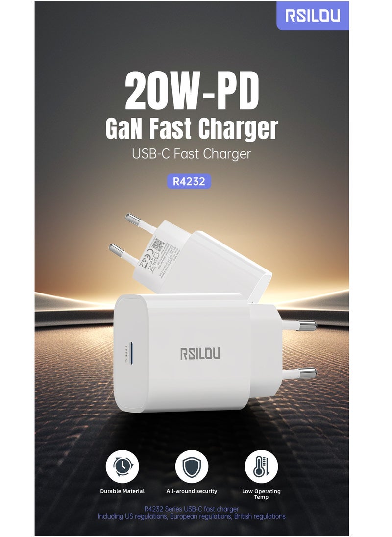 مجموعة شاحن سريع 20 وات USB-C GaN شاحن سريع وكابل لايتننج إلى USB-C 30 وات 100 سم، متين ومرن، كابل شحن سريع وبيانات، مضفر 1 متر، أسلاك نحاسية لنقل السرعة بمعدل 480 ميجابت في الثانية، خالٍ من التشابك ، أبيض