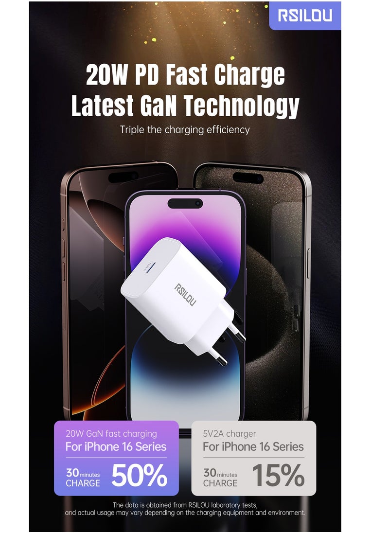 مجموعة شاحن سريع 20 وات USB-C GaN شاحن سريع وكابل لايتننج إلى USB-C 30 وات 100 سم، متين ومرن، كابل شحن سريع وبيانات، مضفر 1 متر، أسلاك نحاسية لنقل السرعة بمعدل 480 ميجابت في الثانية، خالٍ من التشابك ، أبيض