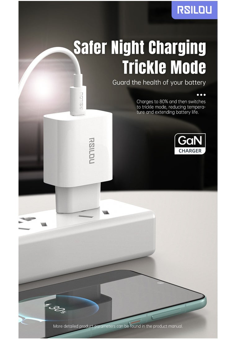 مجموعة شاحن سريع 20 وات USB-C GaN شاحن سريع وكابل لايتننج إلى USB-C 30 وات 100 سم، متين ومرن، كابل شحن سريع وبيانات، مضفر 1 متر، أسلاك نحاسية لنقل السرعة بمعدل 480 ميجابت في الثانية، خالٍ من التشابك ، أبيض