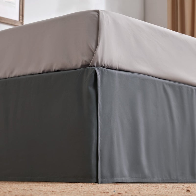 SLEEP ZONE SLEEP ZONE Pleated Bed Skirts Queen Size 15 inch Tailored Drop Easy Fit Bedskirt AntiStatic Fade Resistant Queen Grey 