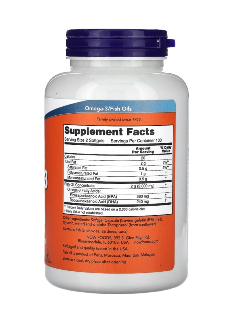 now - Omega-3 Fish Oil 1000 mg 180 EPA - 120 DHA 200 Softgels - Image 1