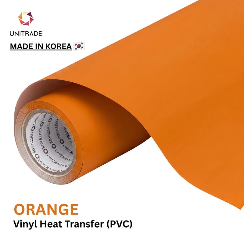 UNITRADE® Easy Cut (PVC) Orange Heat Transfer Vinyl Roll / Compatible with Cricut, Silhouette, Professional Cutters / CPSIA Certified / Made in Korea - Image 1