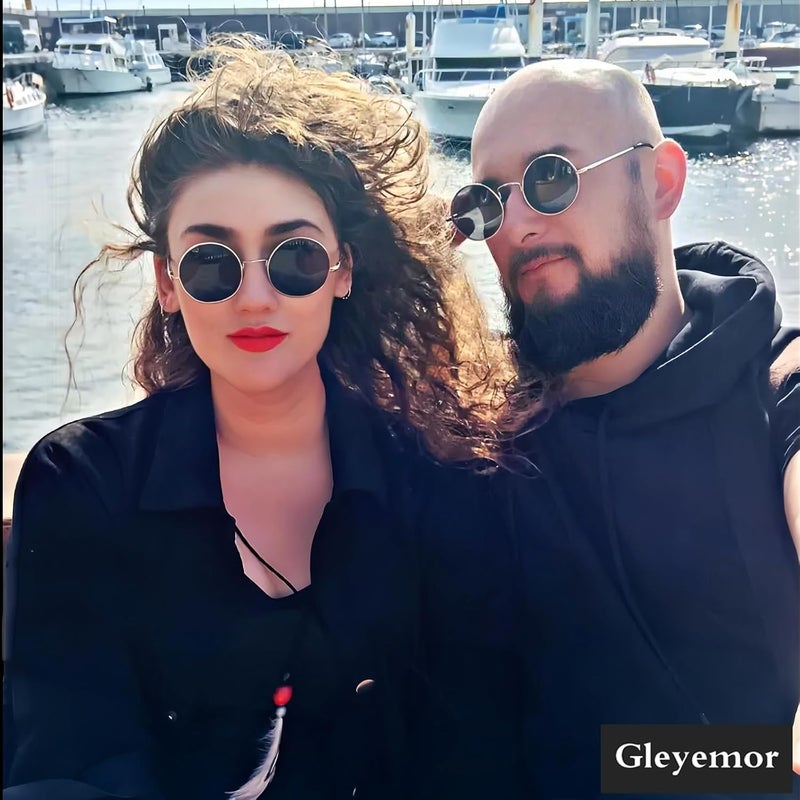 نظارات GLEYEMOR John Lennon، نظارات شمسية مستديرة صغيرة مقاومة للانعكاس، للرجال والنساء، بألوان حمراء وصفراء. - Image 3