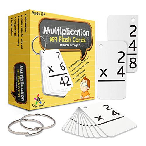 Star Right Multiplication Flash Cards 169 HolePunched Math Study Multiplication Cards with 2 Binder Rings Times Tables Practice Set for Kids Ages 8 and Up at Home or School - Image 1