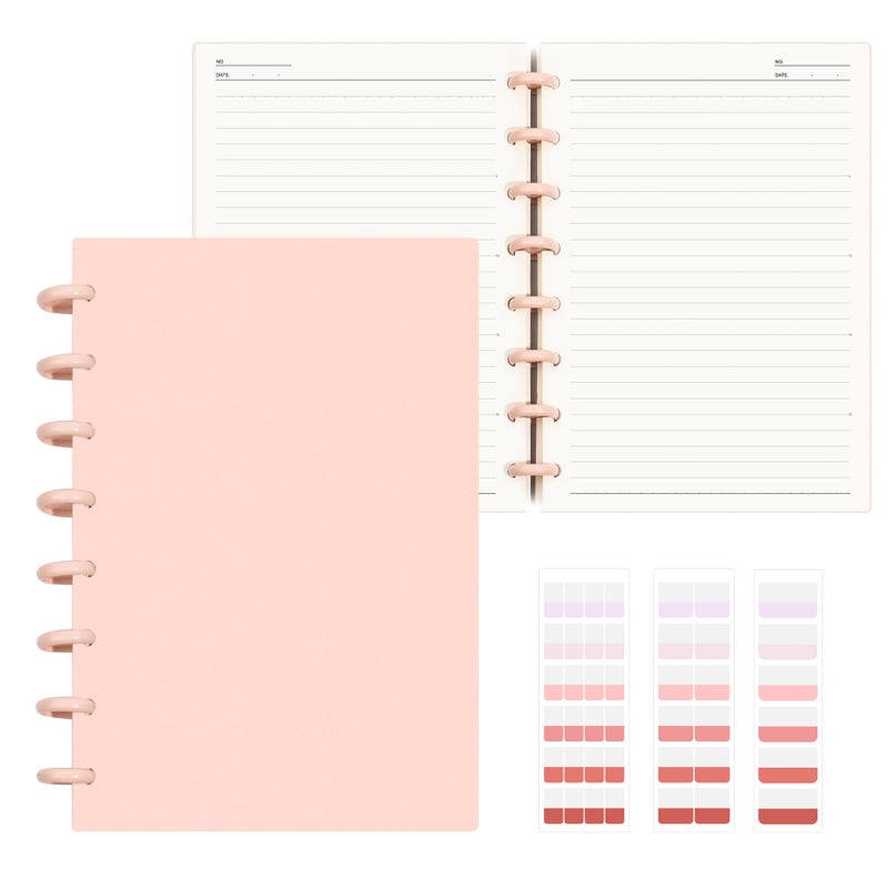 MOSA BEAR Discbound Notebook, 8-Disc Disbound Planner with Removable Pages, 180 Pages Spiral Notebook, Poly Cover Discbound Planner for Work, Travel, Note Taking(With Index Sticker),Pink,A5 - Image 1