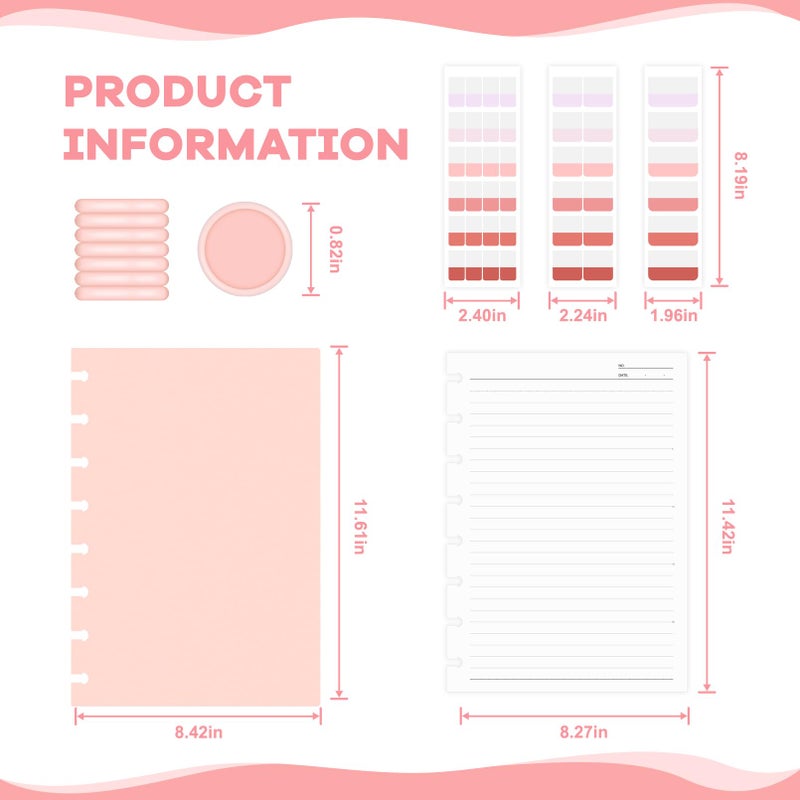 MOSA BEAR Discbound Notebook, 8-Disc Disbound Planner with Removable Pages, 180 Pages Spiral Notebook, Poly Cover Discbound Planner for Work, Travel, Note Taking(With Index Sticker),Pink,A5 - Image 2